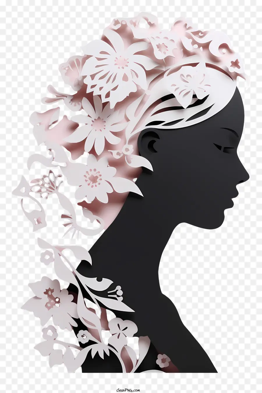 Art Découpé En Papier，Silhouette Avec Des Fleurs PNG