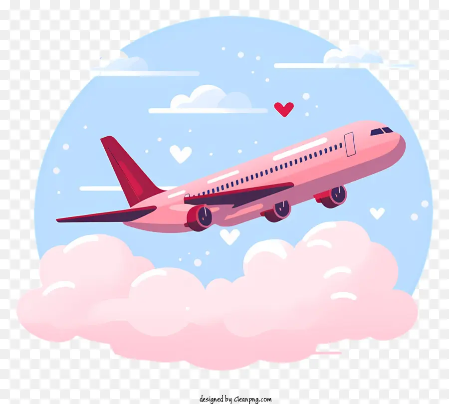 Avion De La Saint Valentin，Avion Rose Dans Les Nuages PNG