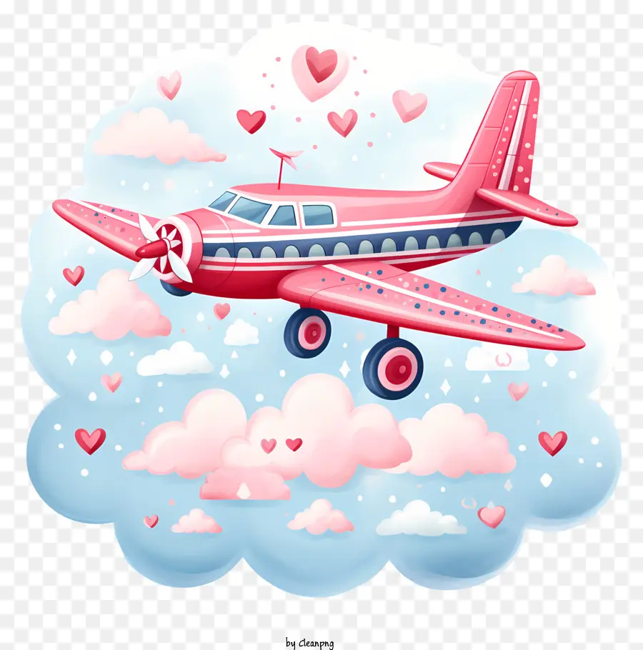 Avion De La Saint Valentin，Avion Rouge Avec Des Coeurs PNG