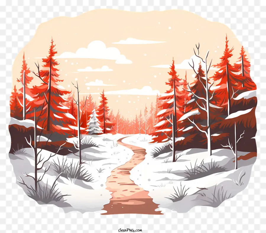 Chemin D'hiver，Paysage D'hiver PNG