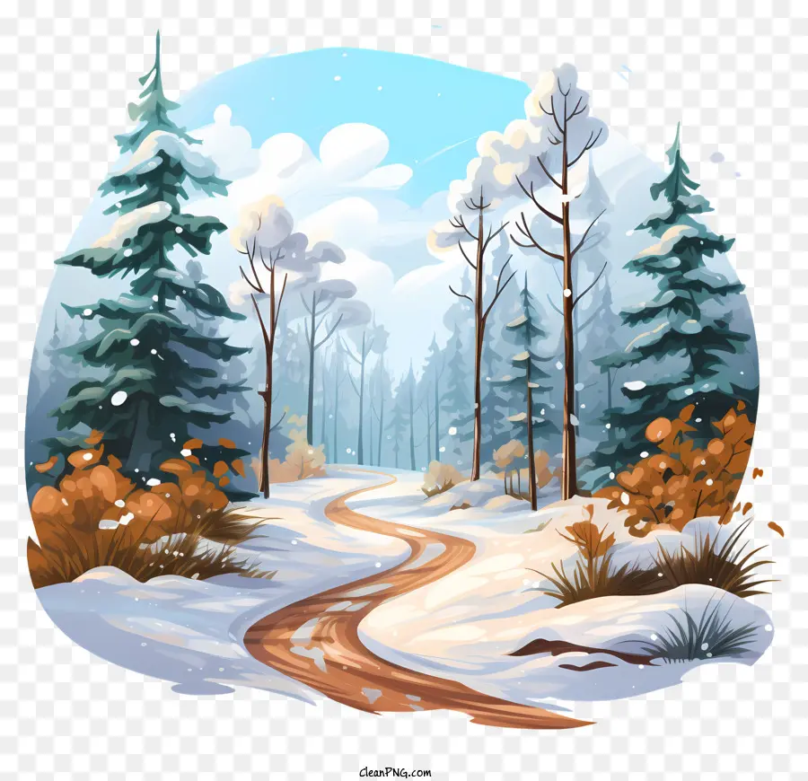 Chemin D'hiver，Paysage D'hiver PNG