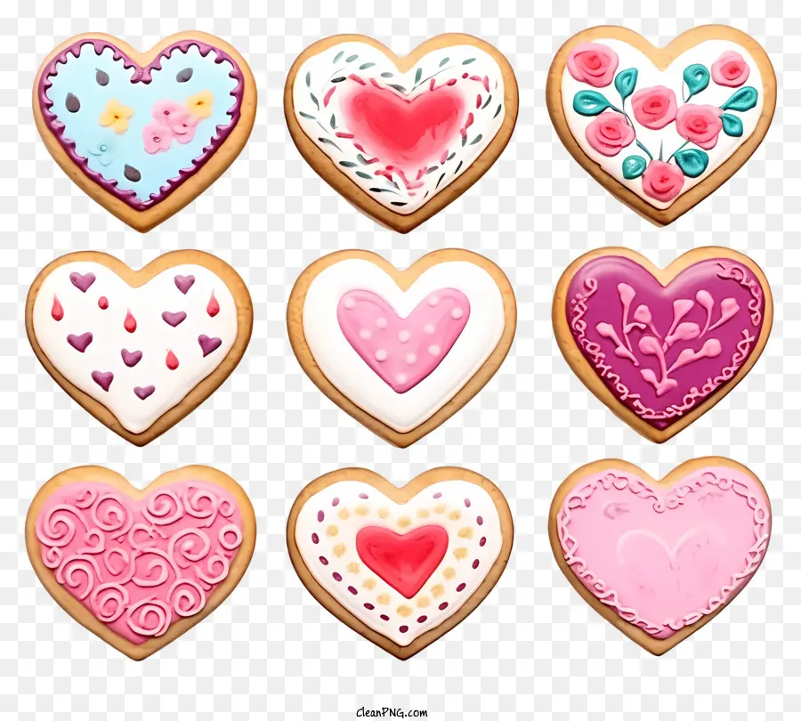 Biscuits à La Valentin Aquarelle，Biscuits Au Sucre En Forme De Cœur PNG