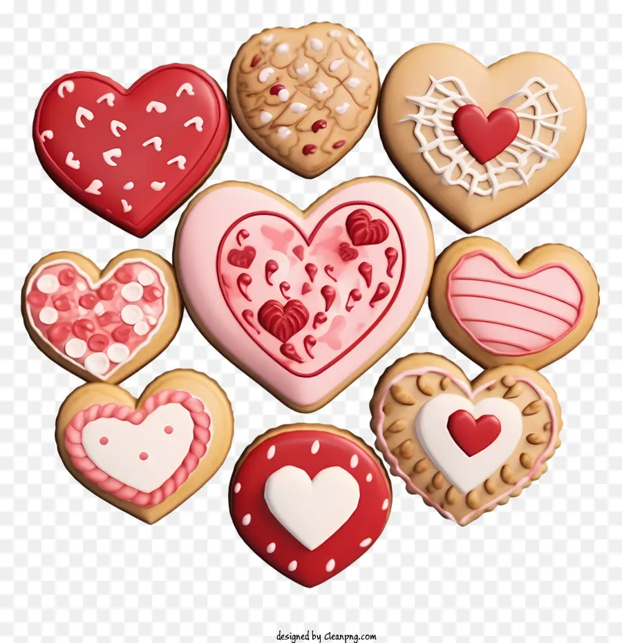 Cookies 3d Valentines Réalistes，Biscuits En Forme De Cœur PNG