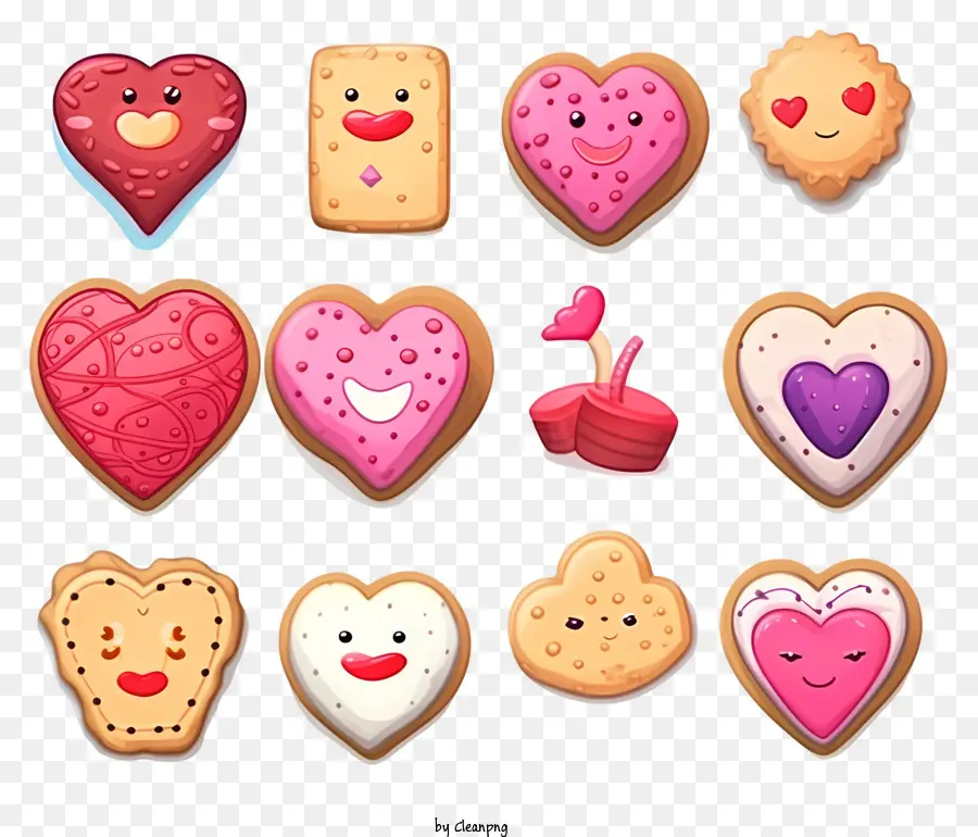 Biscuits De Saint Valentin De Dessin Animé，Biscuits En Forme De Coeur PNG