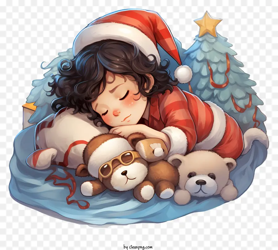 Dormir，Enfant Endormi Avec Bonnet De Noel PNG