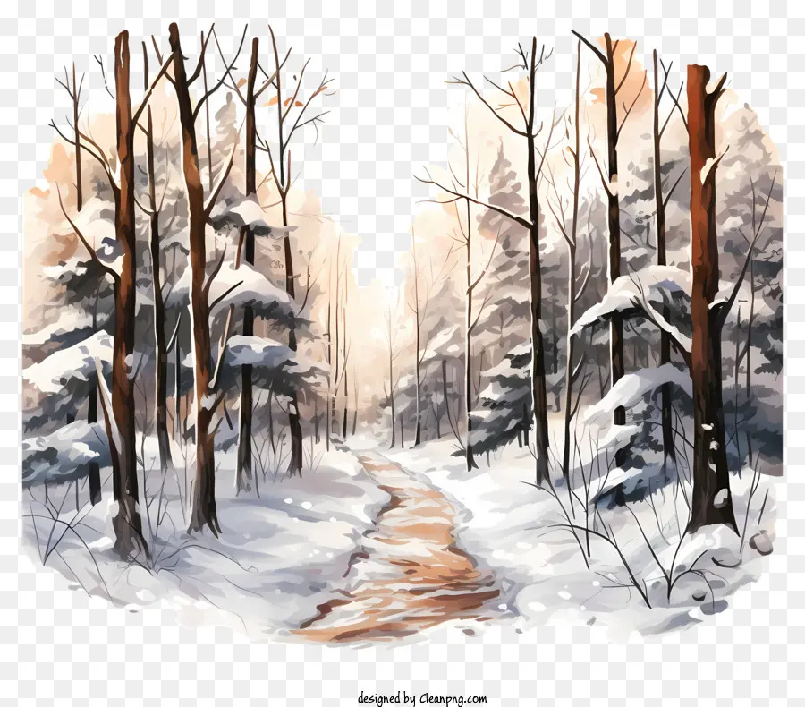 Chemin D'hiver，L'hiver De La Peinture De Paysage PNG