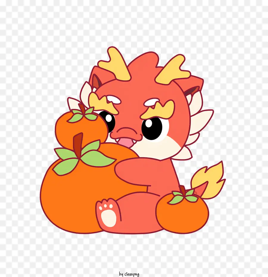 Icône，Dragon Mignon Avec Des Oranges PNG