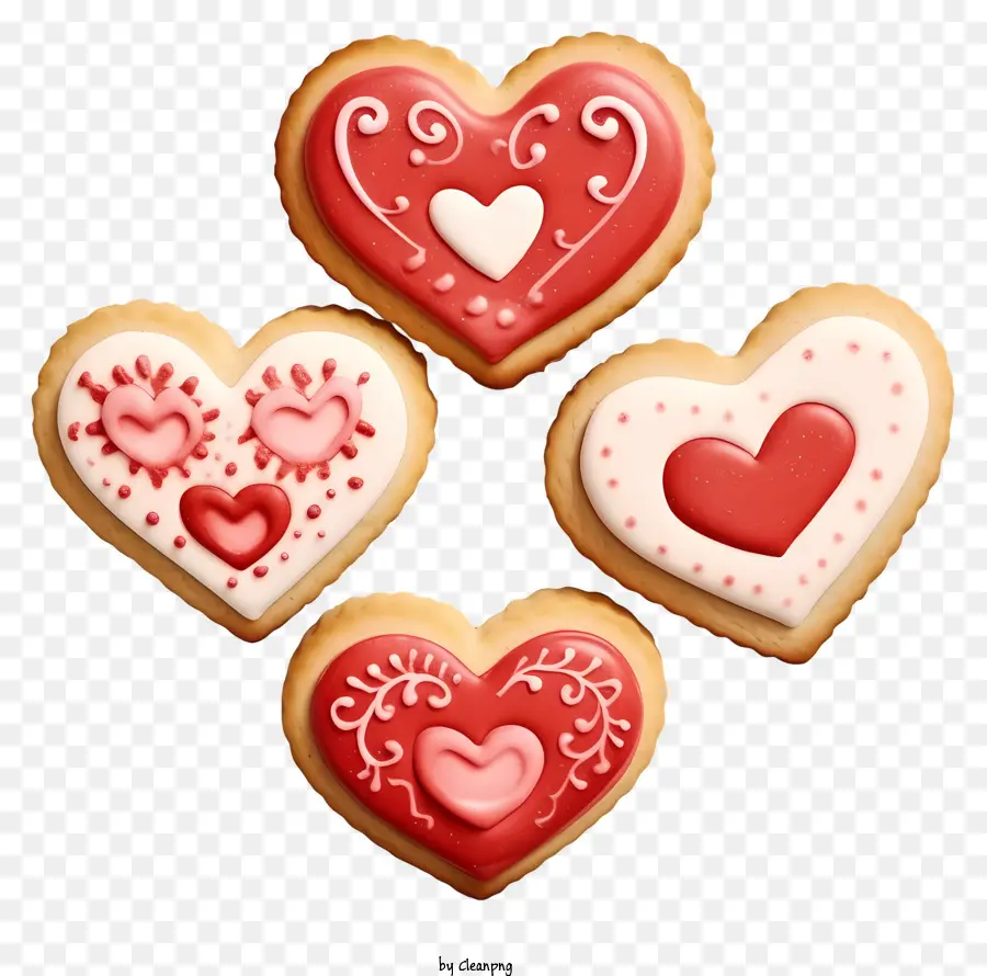 Cookies 3d Valentines Réalistes，Biscuits En Forme De Cœur PNG