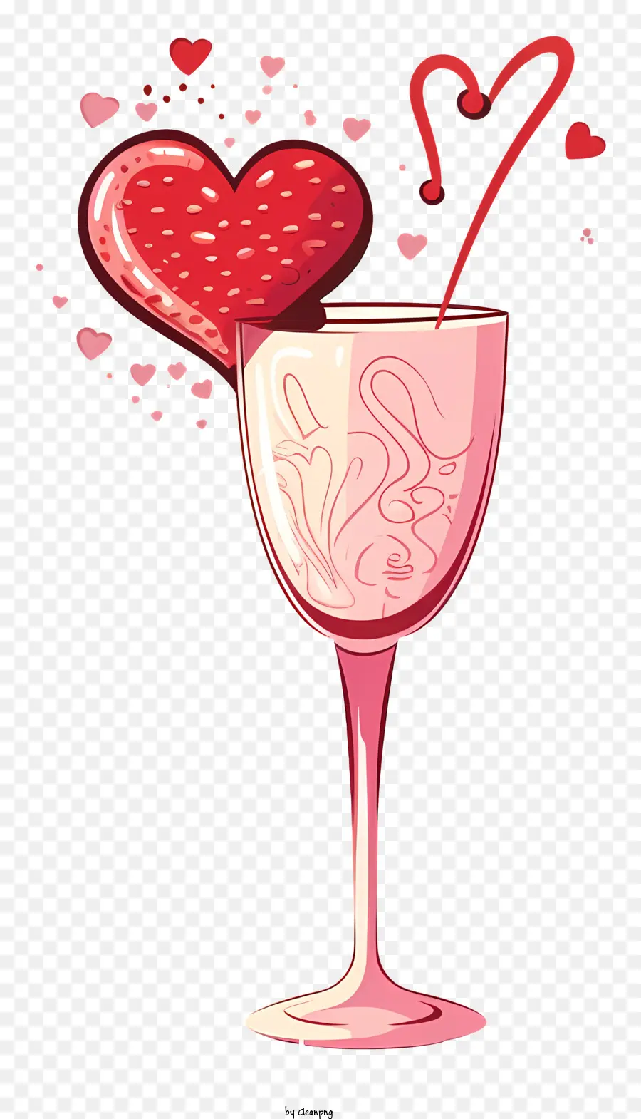 Doodle Cocktail Saint Valentin，Coeur Dans Un Verre à Vin PNG