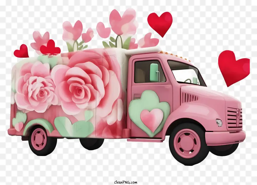 Véhicule 3d Valentin Réaliste，Camion Rose PNG