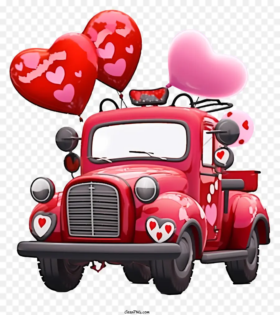Véhicule De La Saint Valentin De Dessin Animé，Mots Clés Truck Rouge PNG