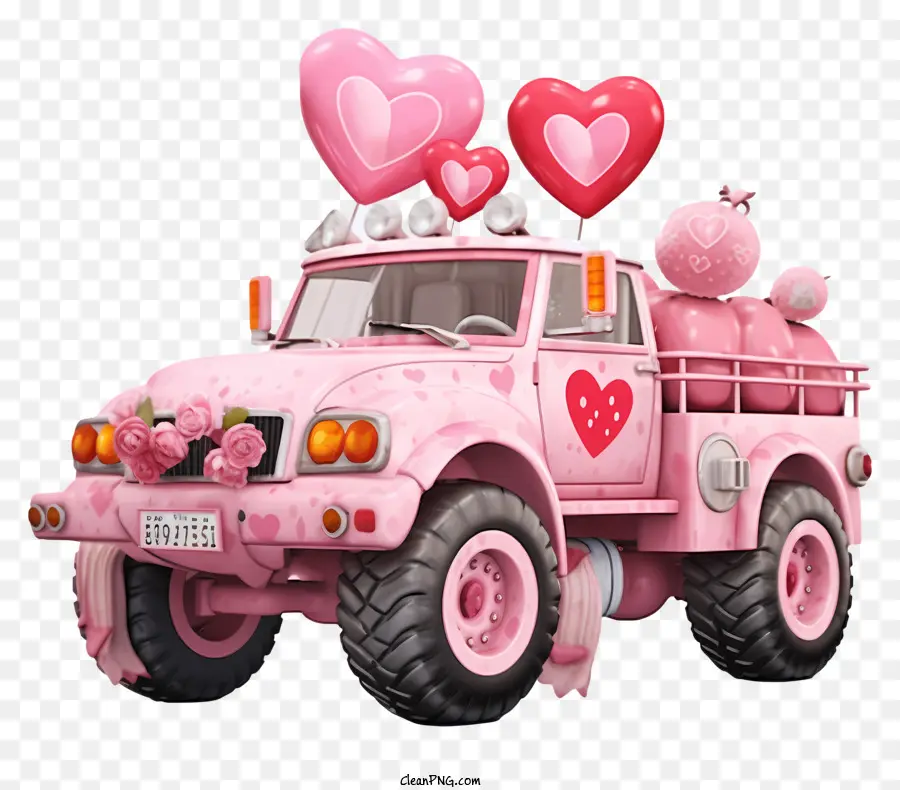 Véhicule Réaliste Pour La Saint Valentin，Camion Rose PNG