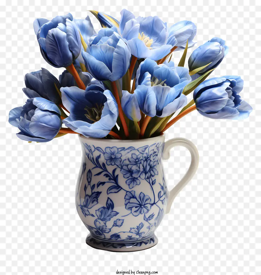 Fleurs De Café，Vase Bleu Avec Des Fleurs PNG