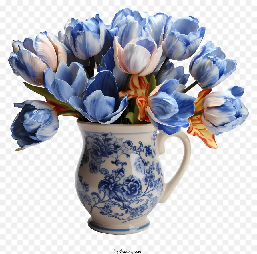 Fleurs De Café，Vase Bleu Avec Des Fleurs PNG