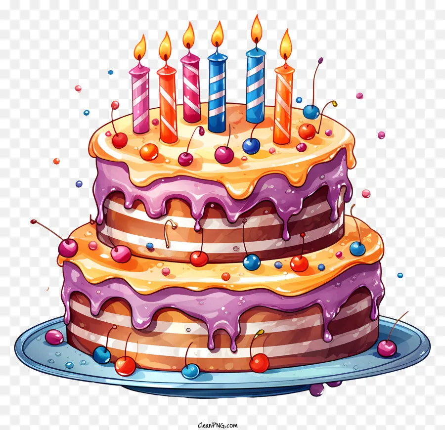 Gâteau D'anniversaire，Bougies Colorées PNG