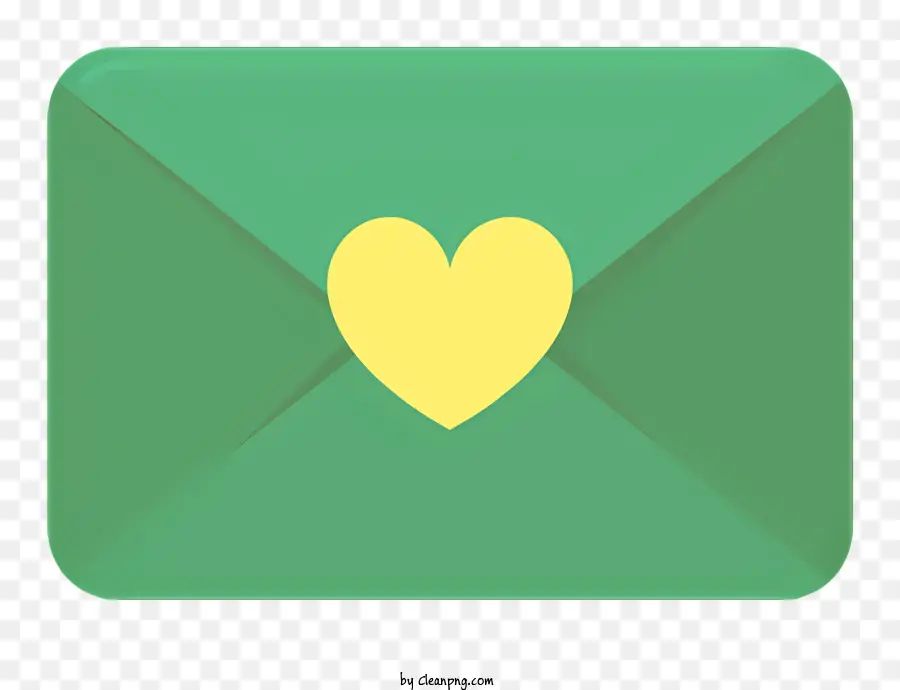 Une Enveloppe Verte，Coeur Jaune PNG