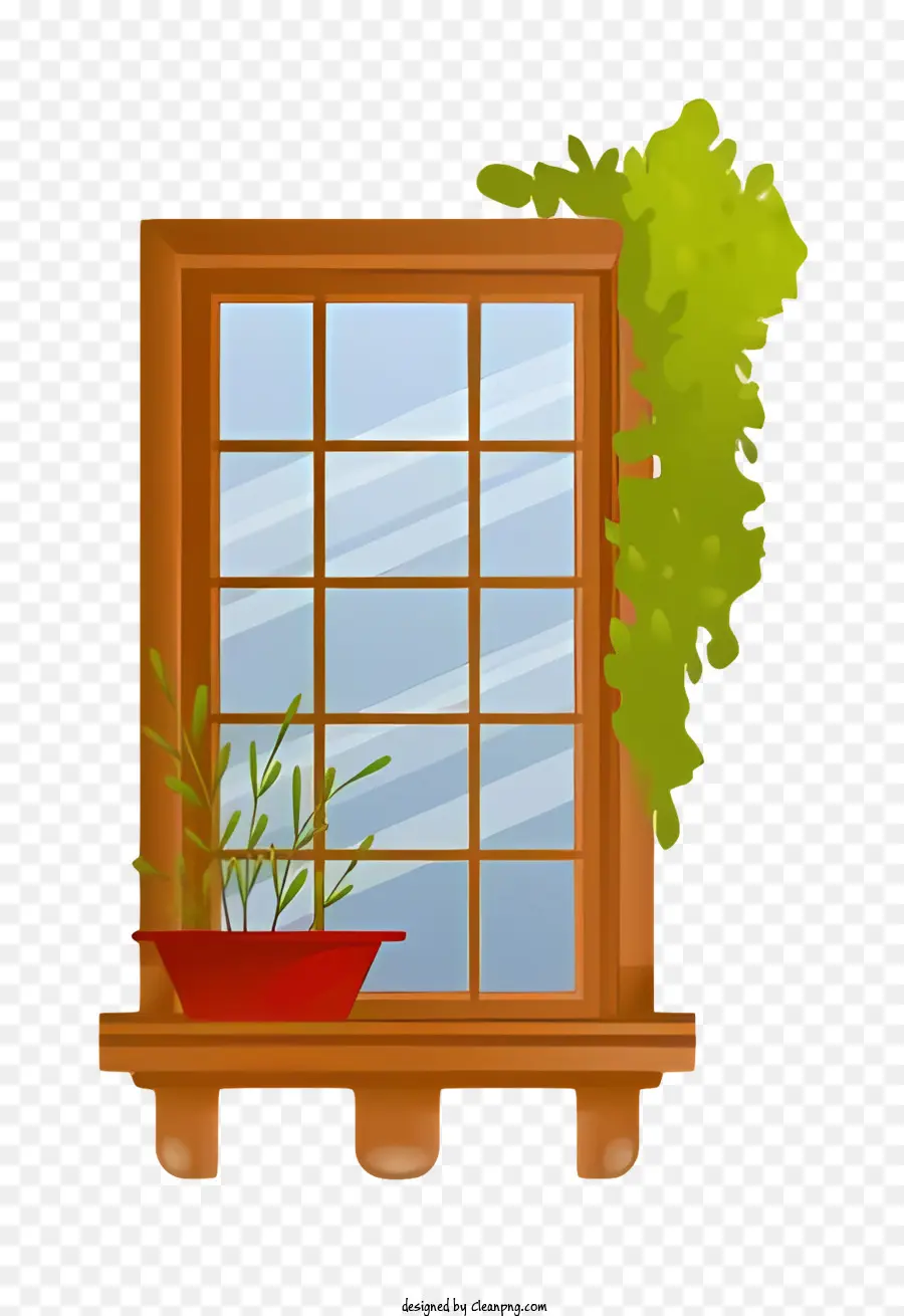 Fenêtre Avec Plante En Pot，étagère En Bois PNG