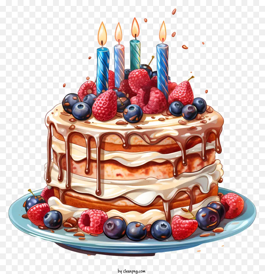 Gâteau D'anniversaire，Bougies Bleues PNG