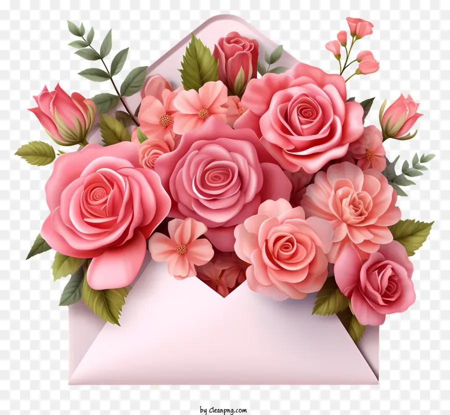 Enveloppe Coeur，Roses PNG