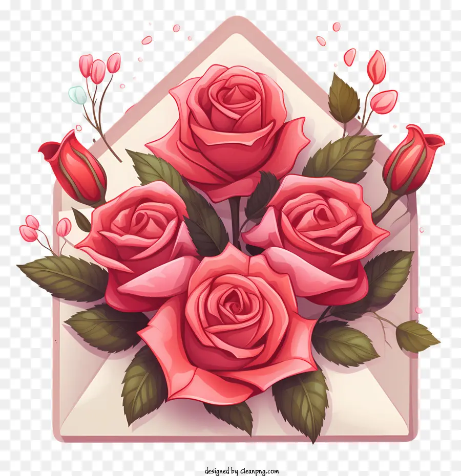 L'enveloppe Du Cœur，Les Roses Roses PNG