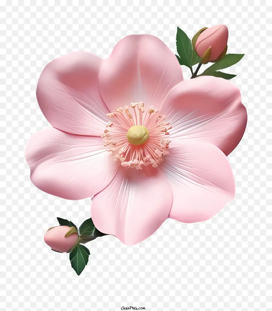 Fleur Rose，Tige Verte PNG
