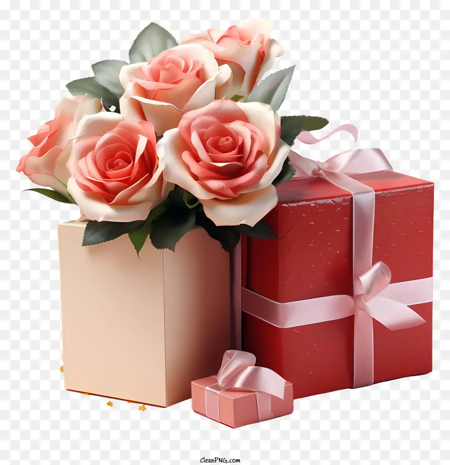 Coffret Cadeau，Coffret Cadeau Avec Des Roses PNG