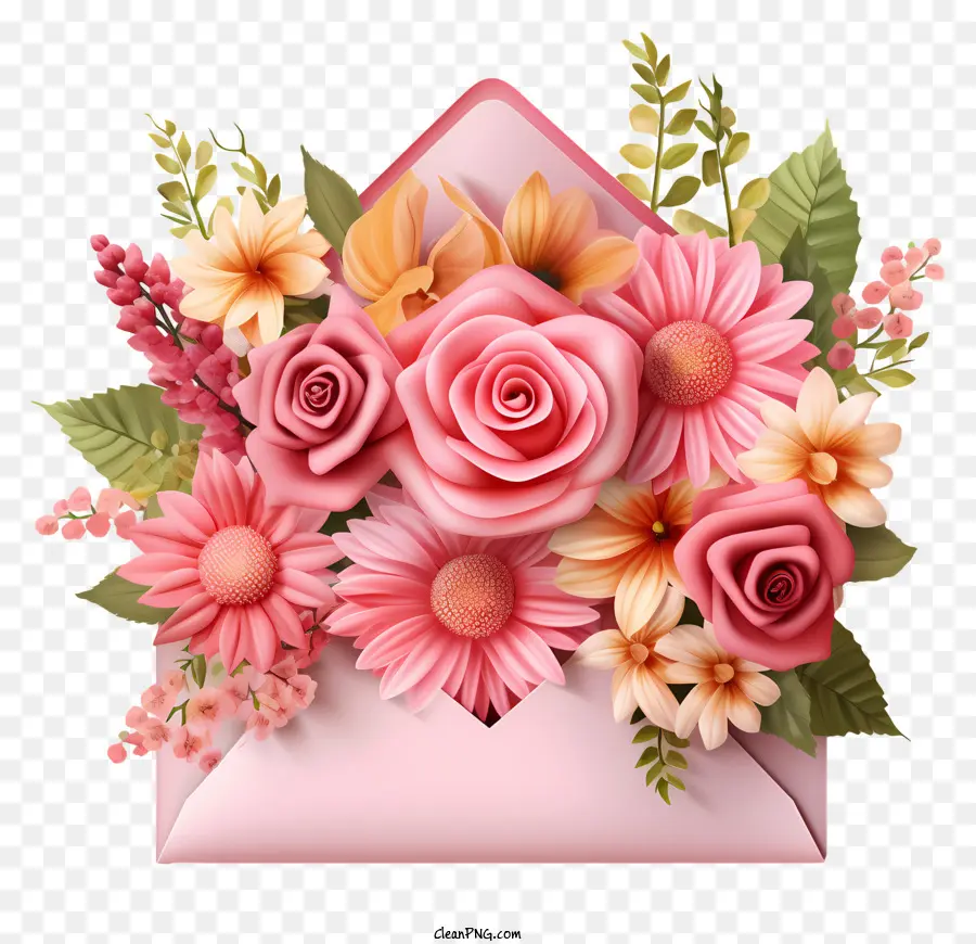 Enveloppe，Fleurs Roses PNG