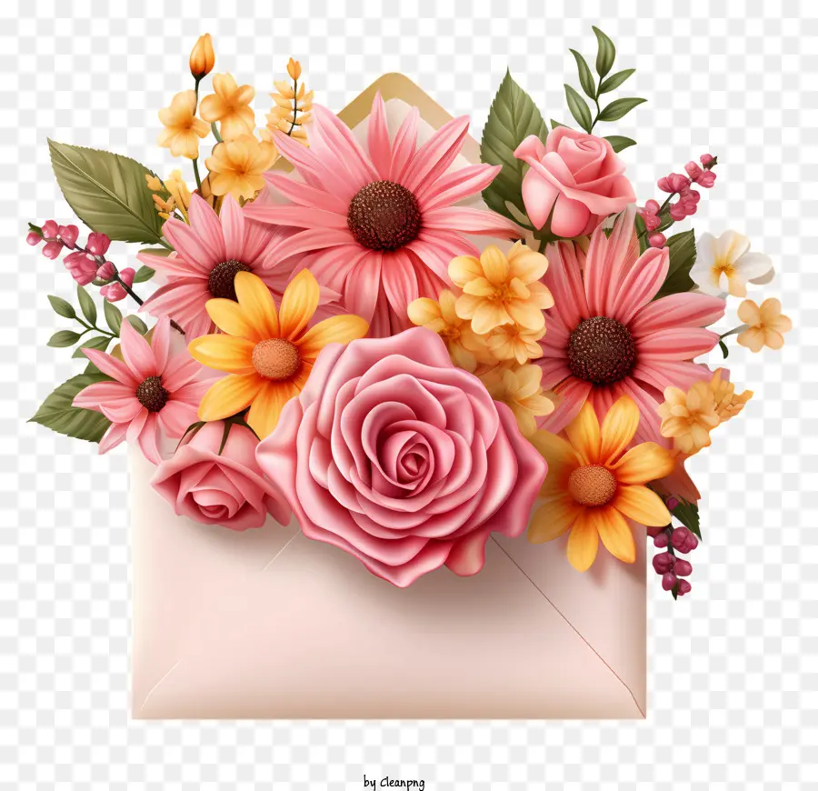 Enveloppe，Fleurs Roses PNG