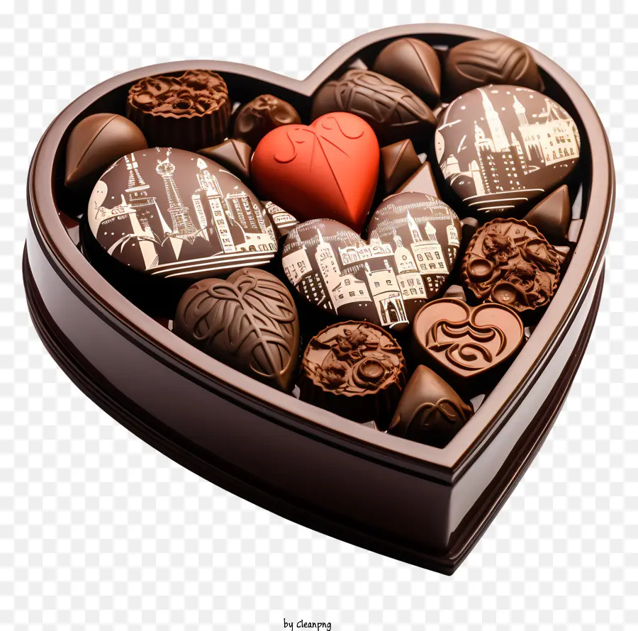 Chocolat，Boîte De Chocolat En Forme De Cœur PNG