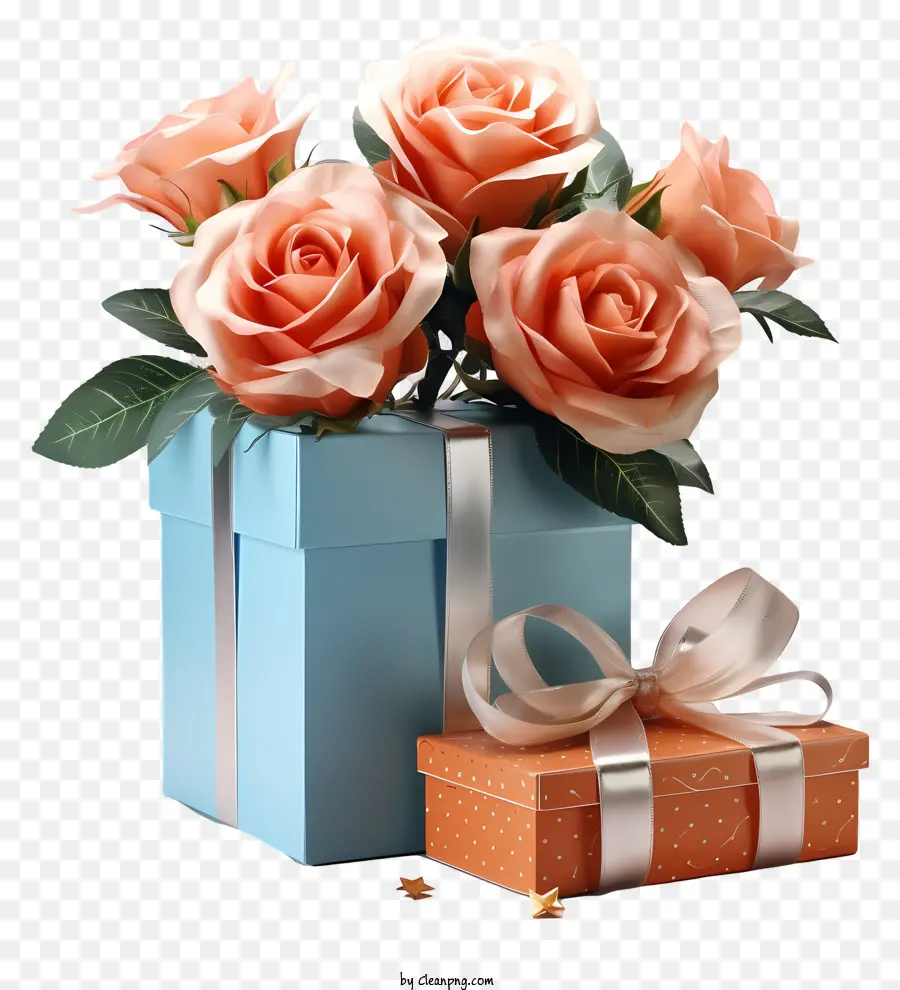 Coffret Cadeau，Coffret Cadeau Avec Des Roses PNG