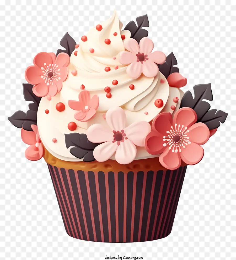 Cupcake，Glaçage Rose Et Blanc PNG