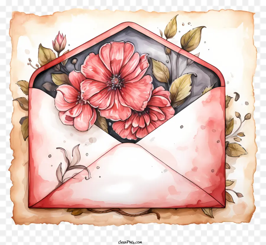 Enveloppe，Fleur Rouge Et Rose PNG