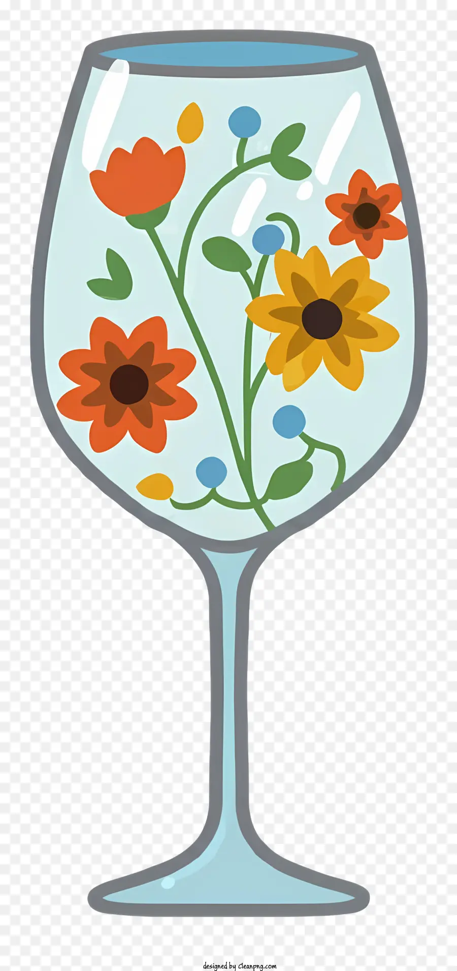 Dessin Animé，Verre à Vin Avec Des Fleurs PNG