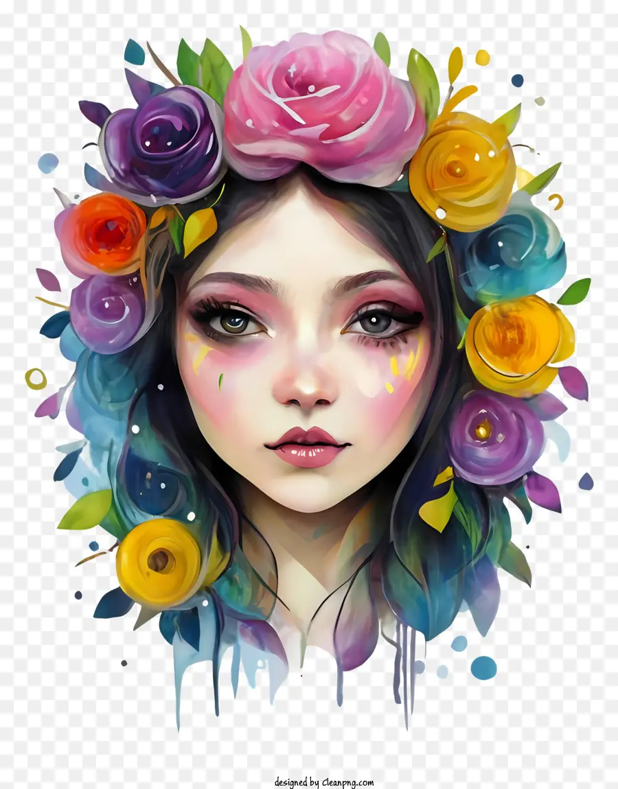 Dessin Animé，Fille Avec Des Fleurs PNG