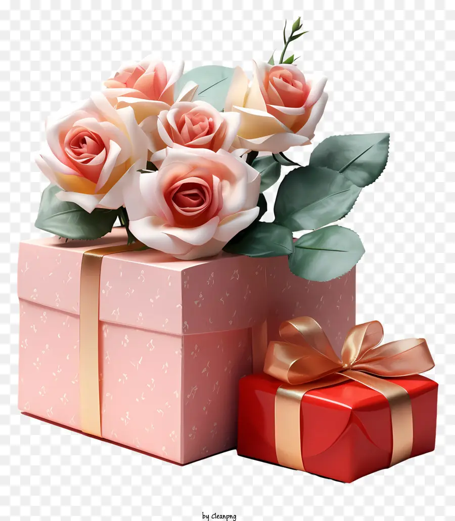 Coffret Cadeau，Coffret Cadeau Avec Des Roses PNG