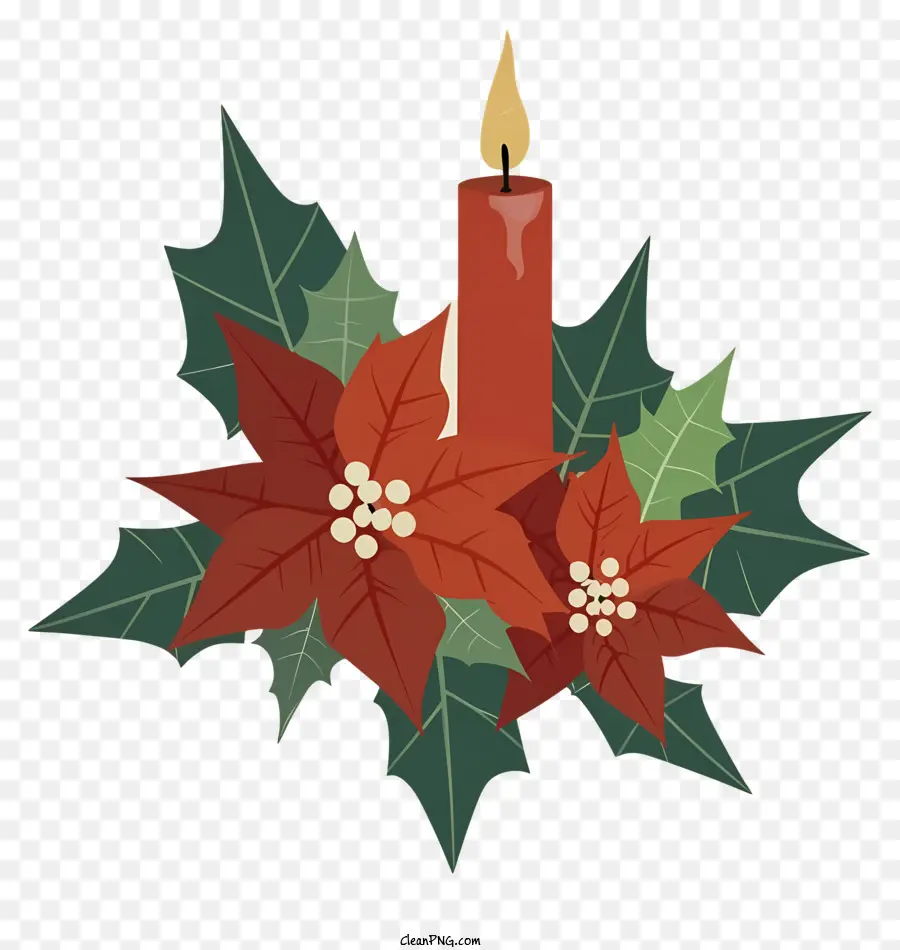 Dessin Animé，Bougie Avec Poinsettia PNG