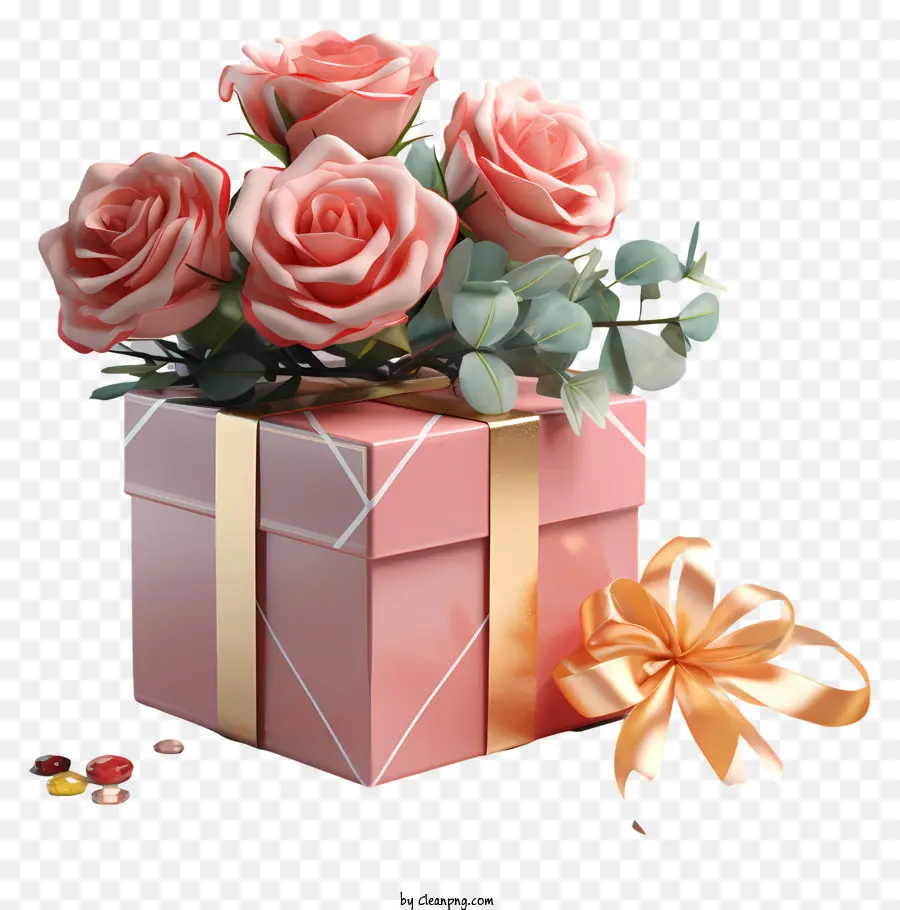 Boîte Cadeau，Fleurs Roses PNG