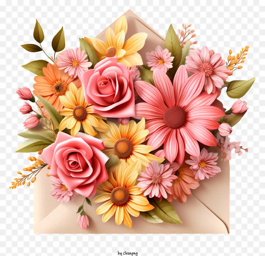 Enveloppe，Fleurs Roses PNG