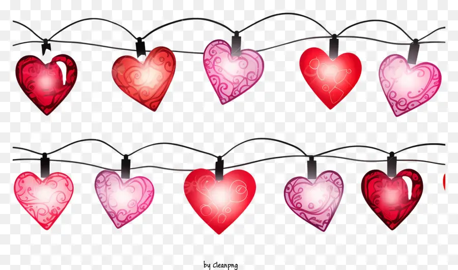 Doodle Valentine String Lumes，Coeurs PNG
