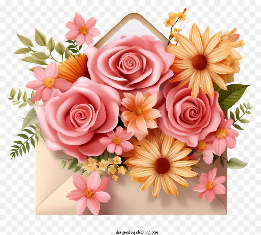 Enveloppe，Fleurs Roses PNG