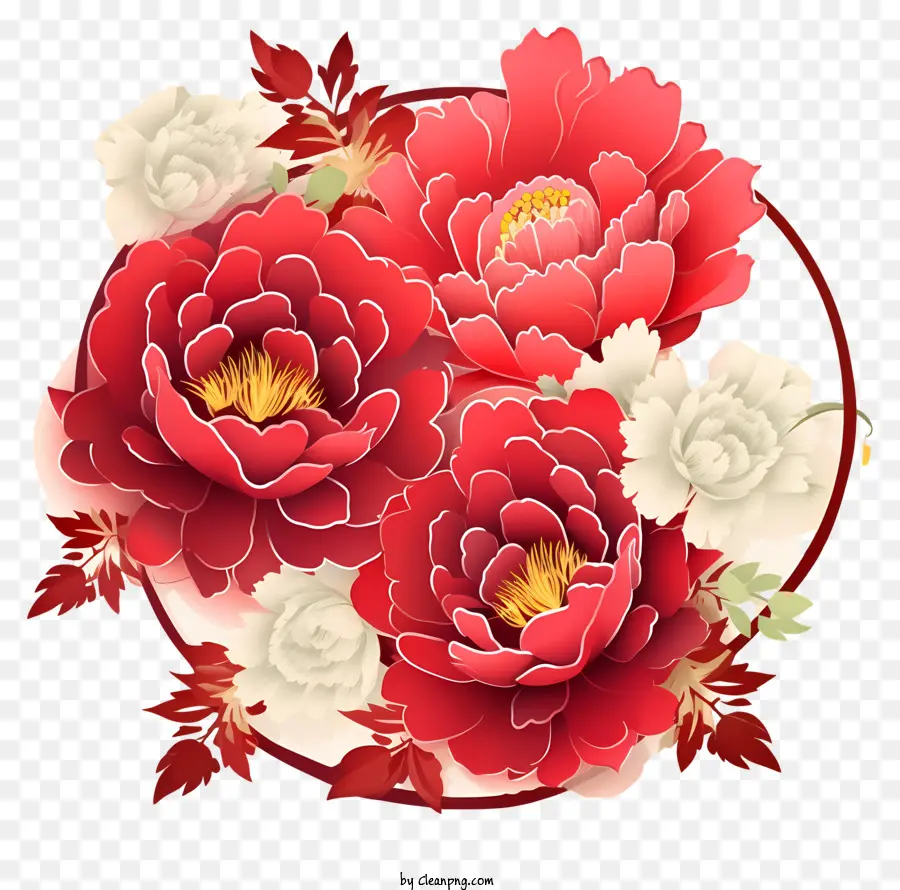 Pivoine De Dessin Animé Du Nouvel An Chinois，Pivoines Rouges PNG