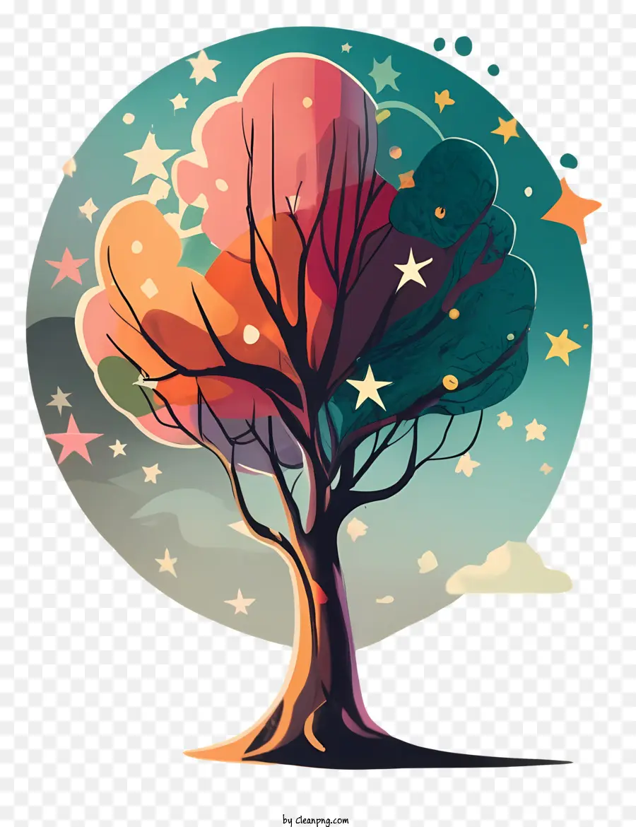 Dessin Animé，Arbre Coloré PNG