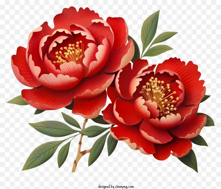 Nouvel An Chinois Réaliste，Rouge Fleurs De Pivoine PNG