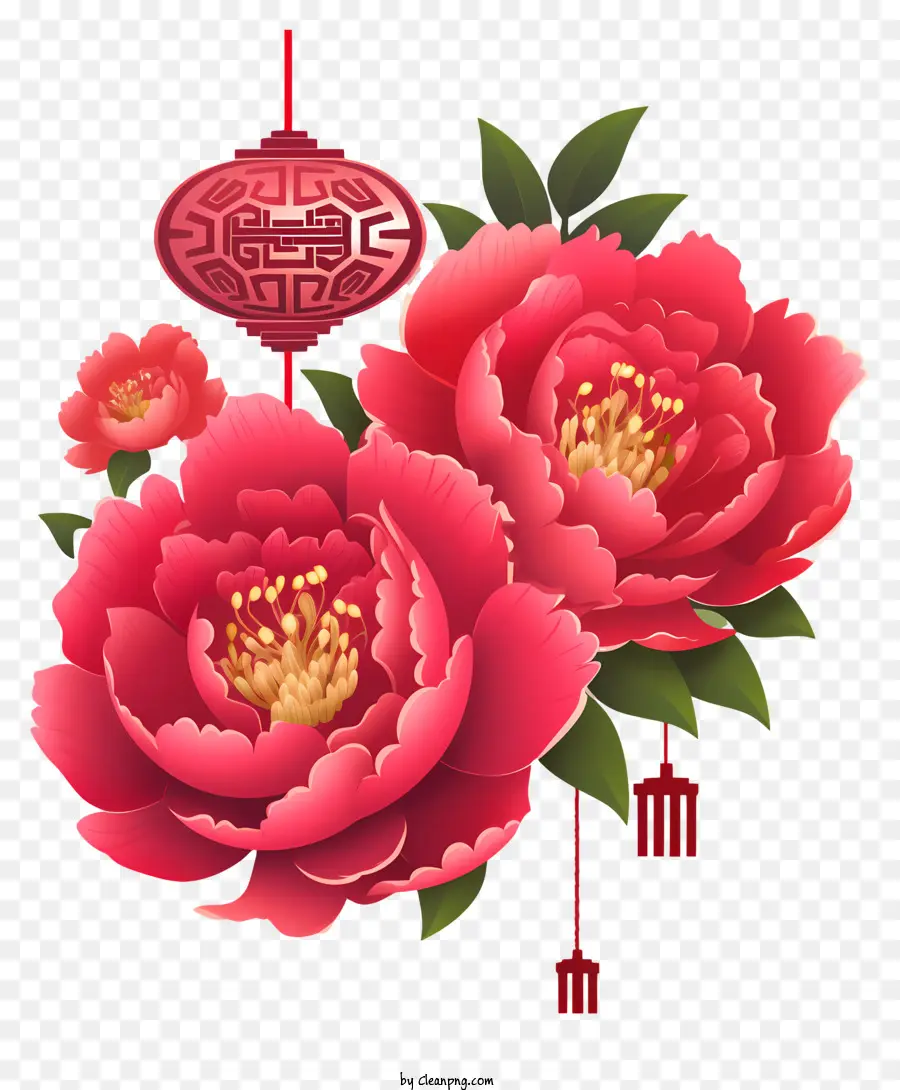 Pivoine Plate Du Nouvel An Chinois，Fleur Rouge PNG