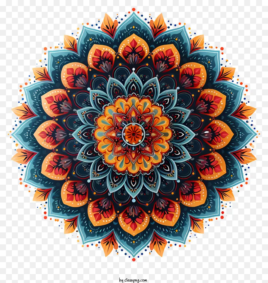 Mandala Coloré，Arrière Plan Noir PNG