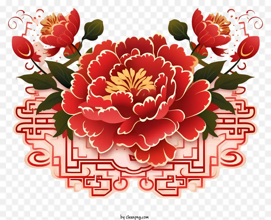 Illustration Vectorielle Plate Minimaliste，Pivoines Rouges PNG