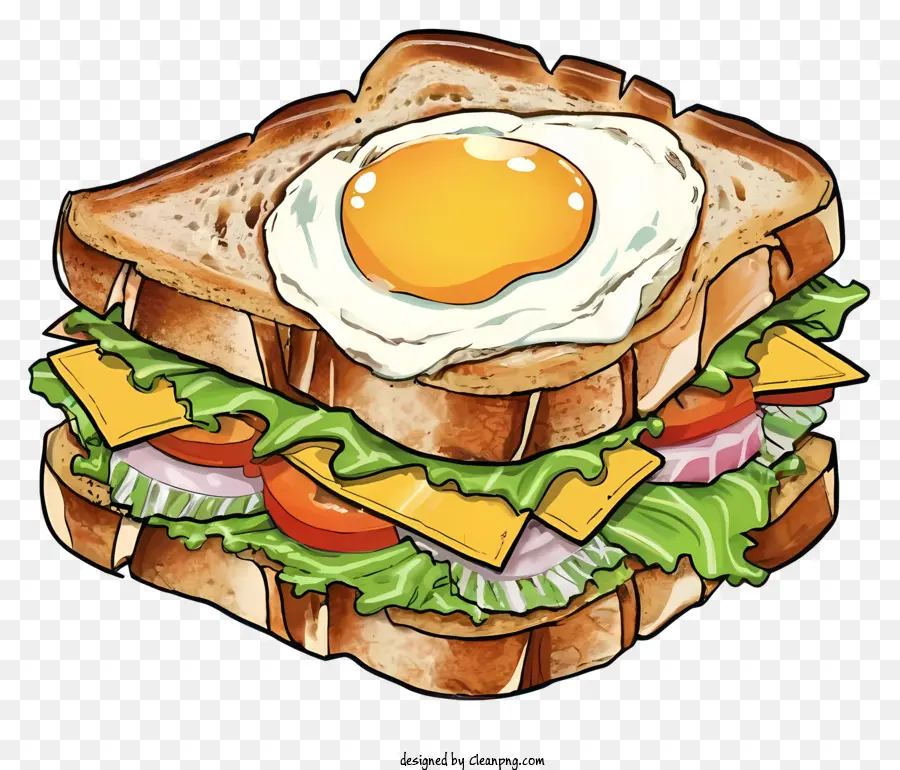 Dessin Animé，Sandwich Avec Un œuf PNG