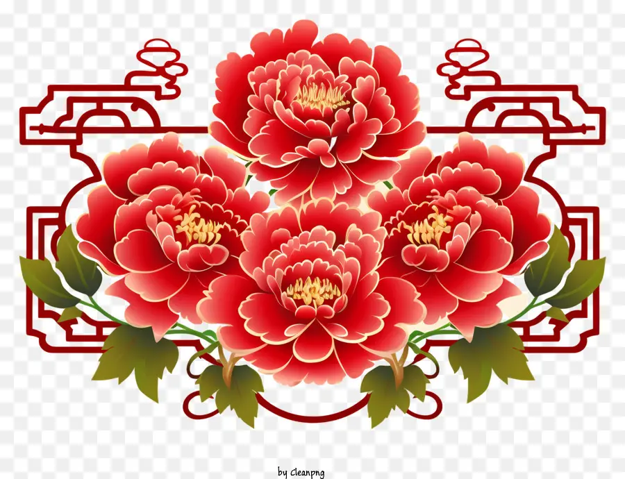 Illustration De Vecteur Plat Minimalisé，Nouvel An Chinois Pivoine PNG