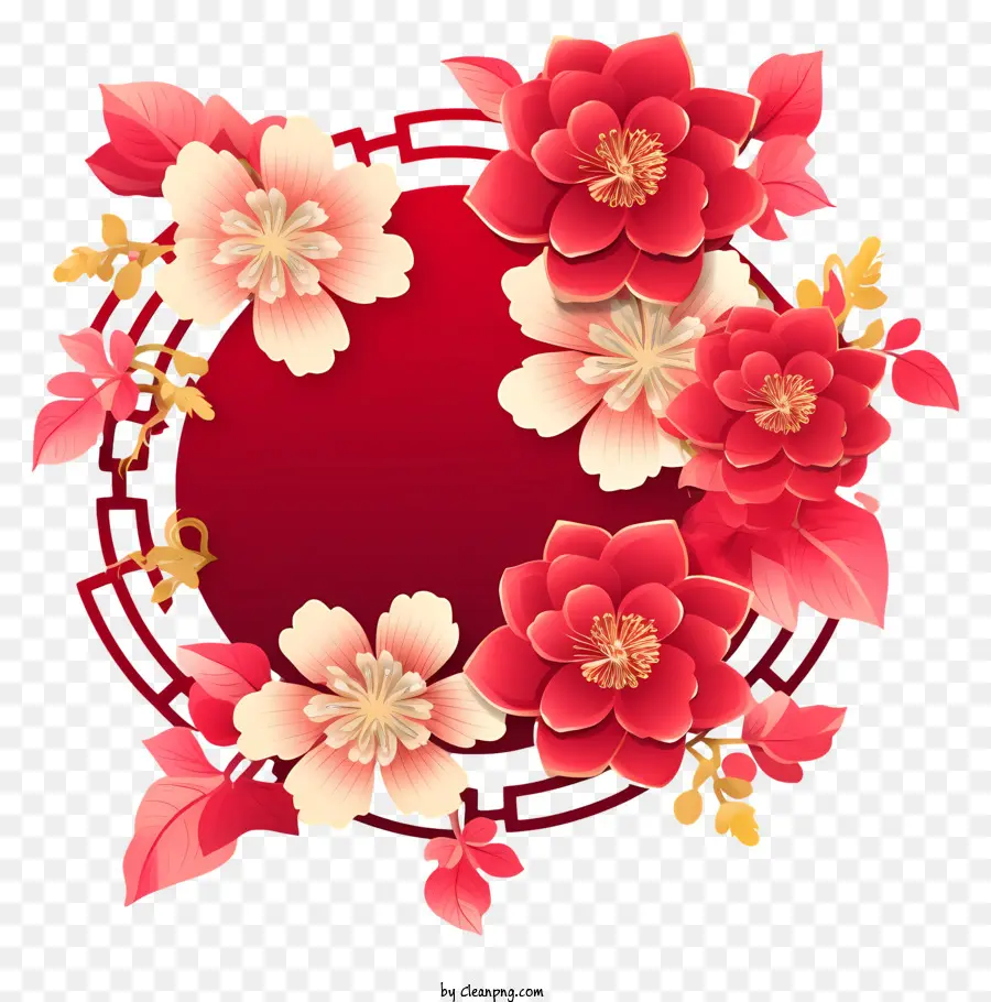 Le Nouvel An Chinois Fleur，Cercle Image PNG