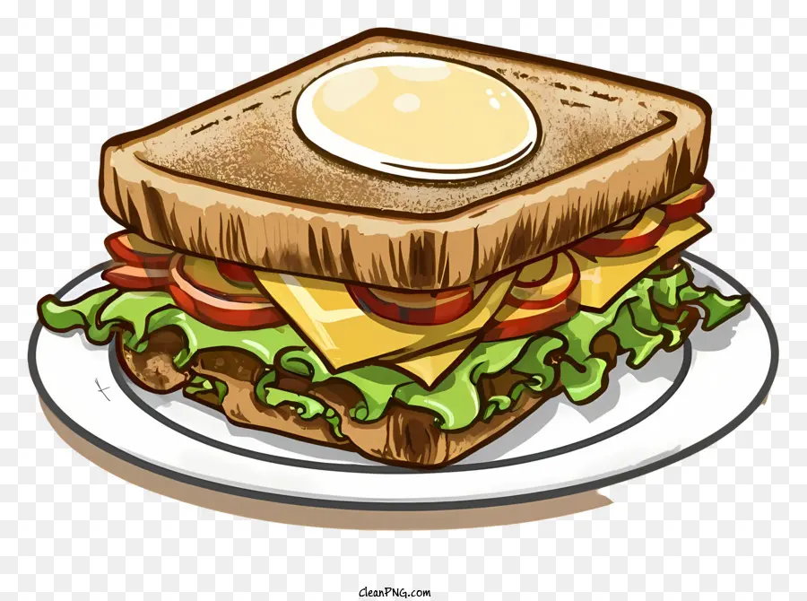 Dessin Animé，Sandwich Avec œuf Au Plat PNG